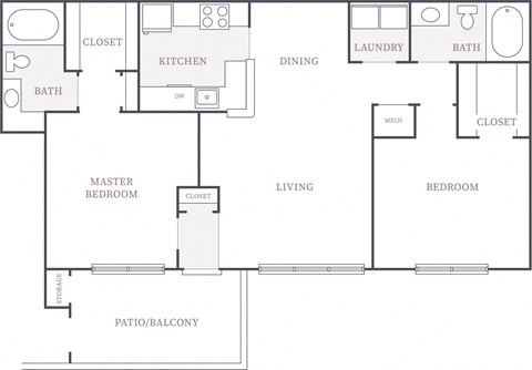 Floor plan for 2 beds, 2 baths, 1180 sqft